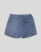 Falda short denim con moño para niña