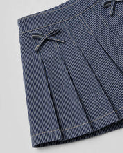Falda short denim de rayas con moñitos para niña