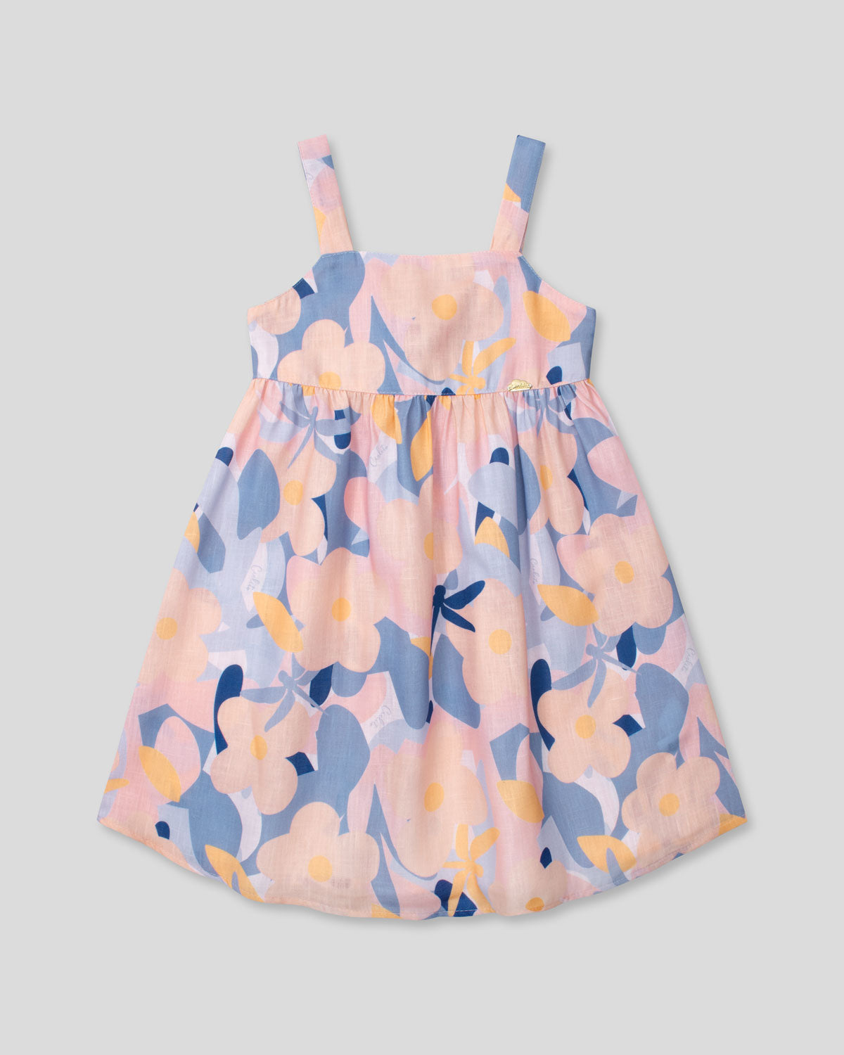 Vestido estampado con moño azul en espalda para niña