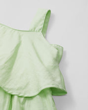 Vestido verde en tencel con bolero y detalles de moño en espalda para niña