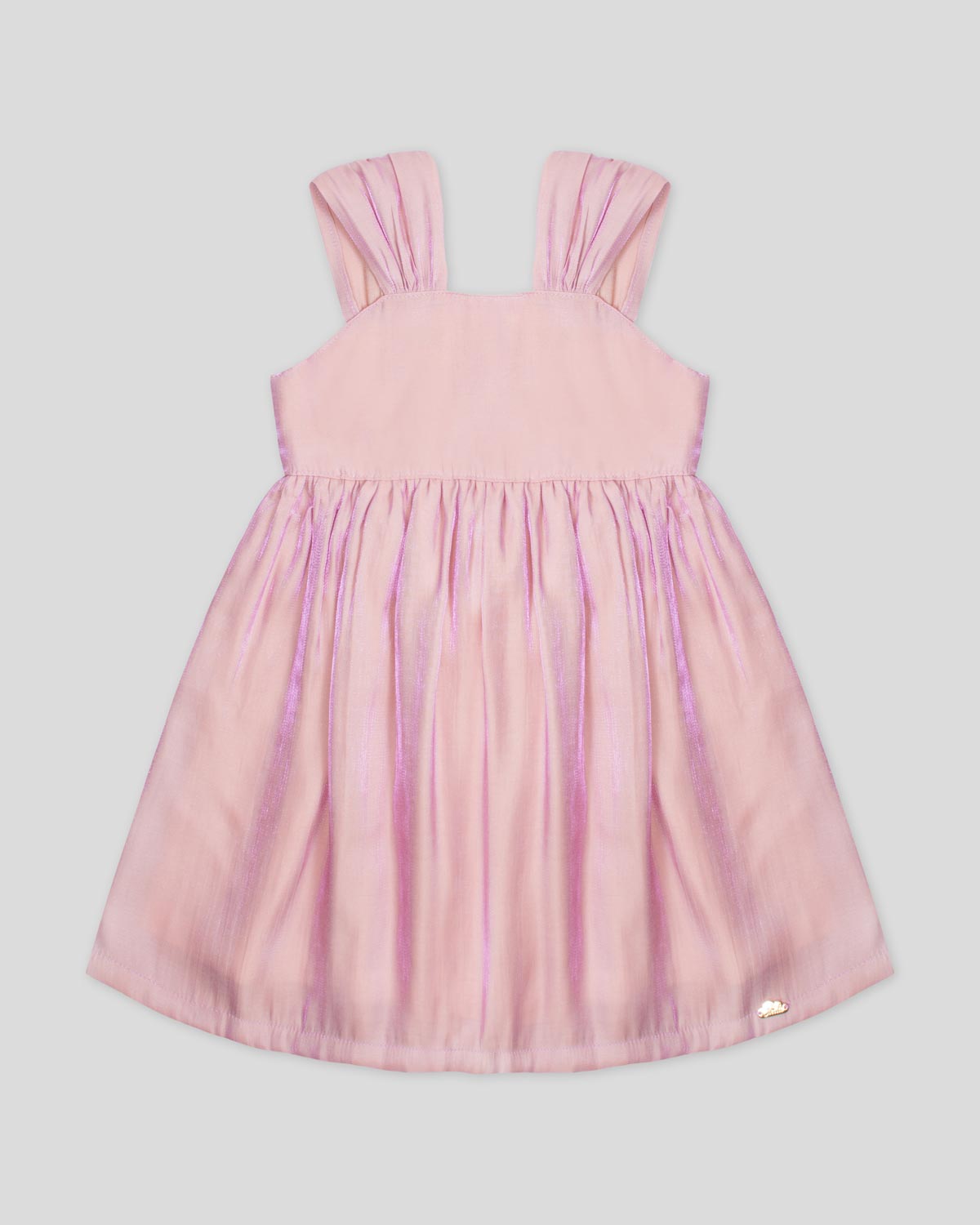 Vestido rosa en tencel con moño en espalda y visos tornasol para niña