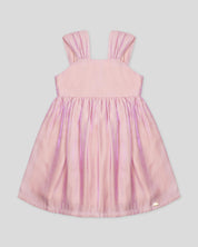 Vestido rosa en tencel con moño en espalda y visos tornasol para niña