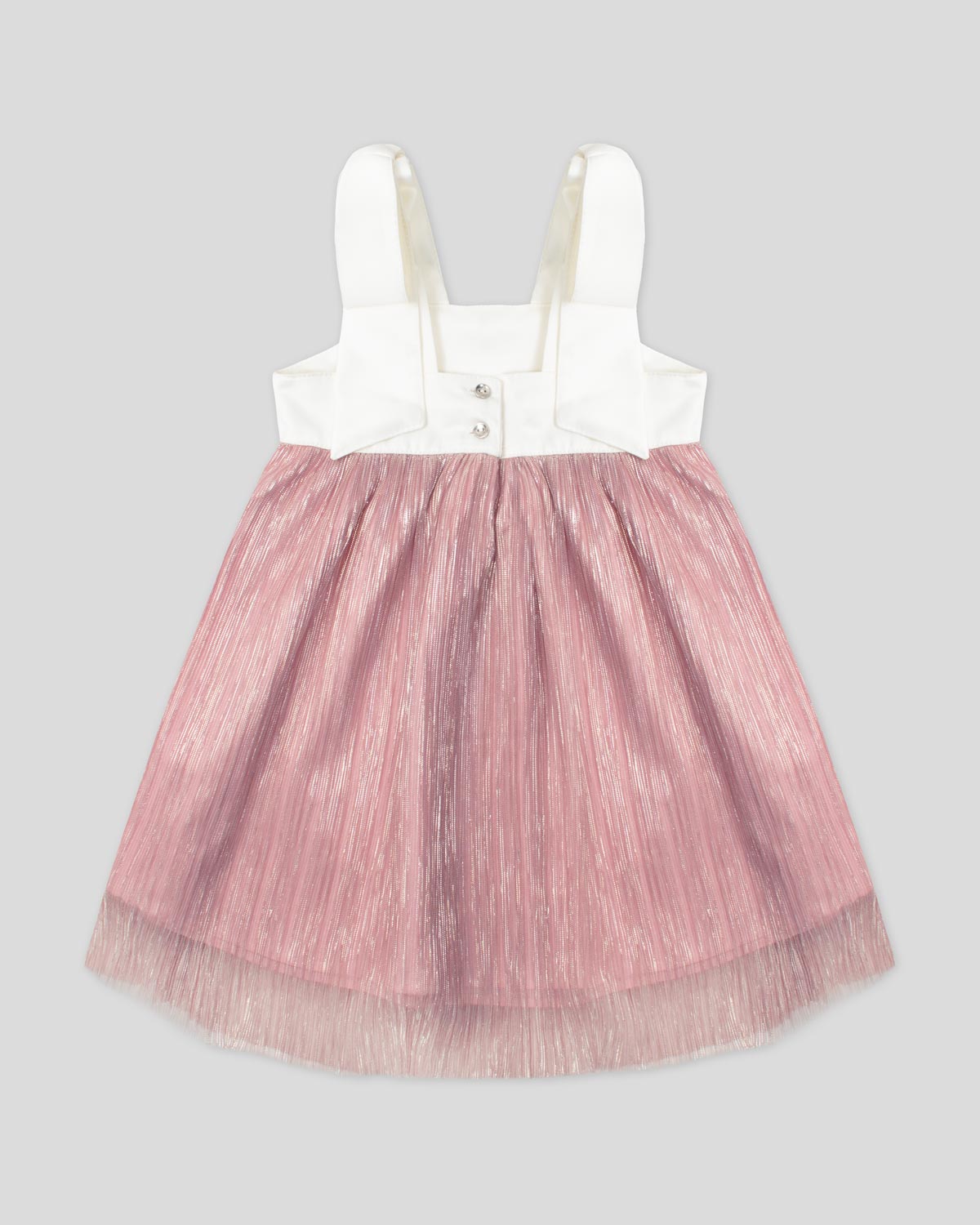 Vestido con moños en hombro y tull plisado con brillos para niña