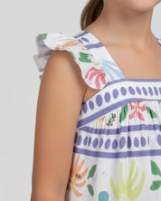 Vestido estampado de tiras con boleros para niña
