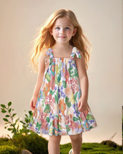 Vestido de tiras con moños y con estampado de flores para niña