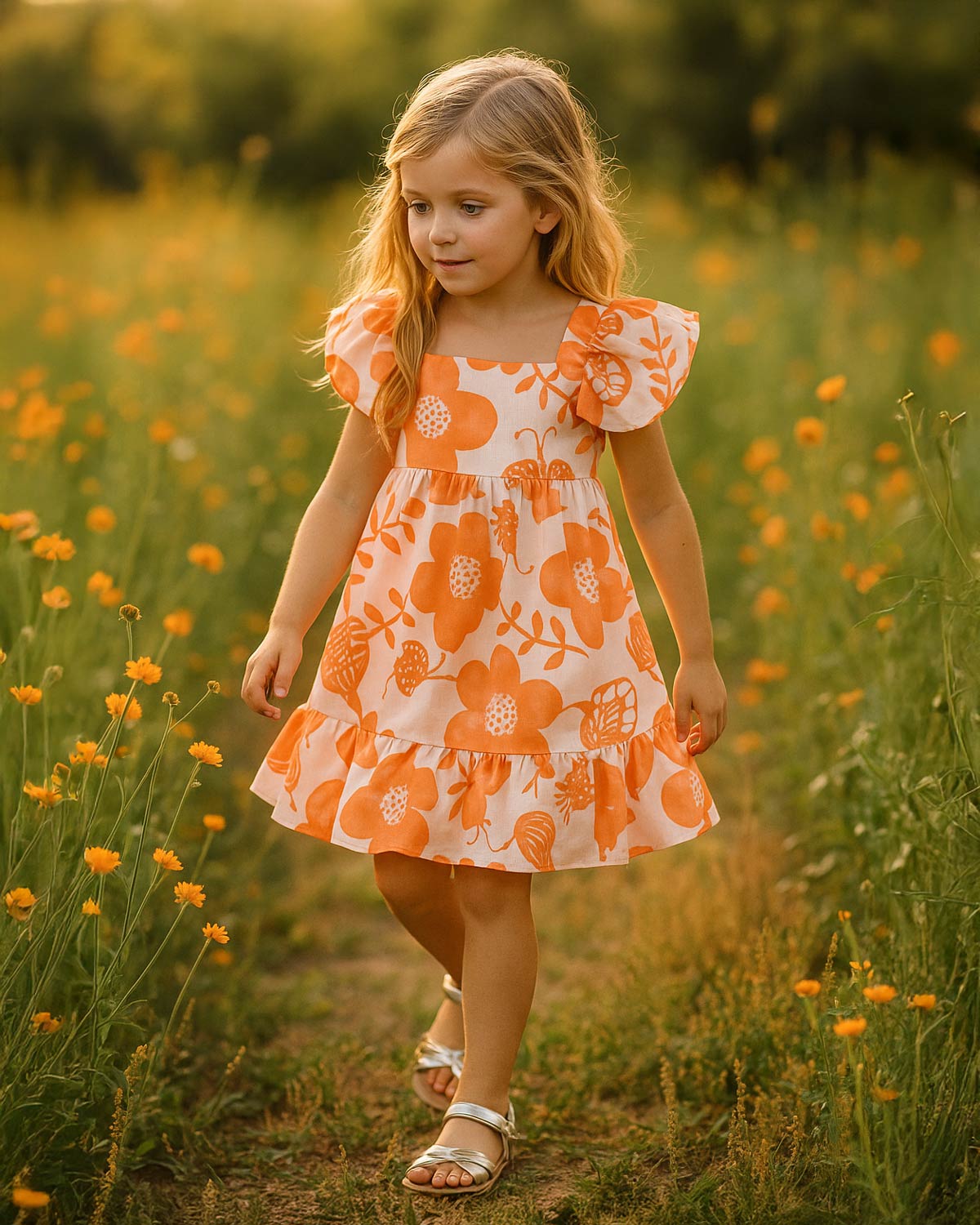 Vestido estampado de flores y terminado en bolero para niña