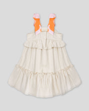 Vestido en lino de tiras con moños y boleros para niña
