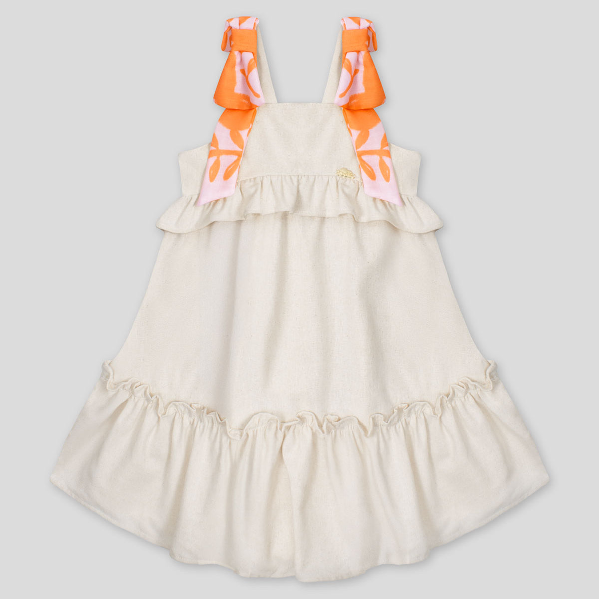 Vestido en lino de tiras con moños y boleros para niña
