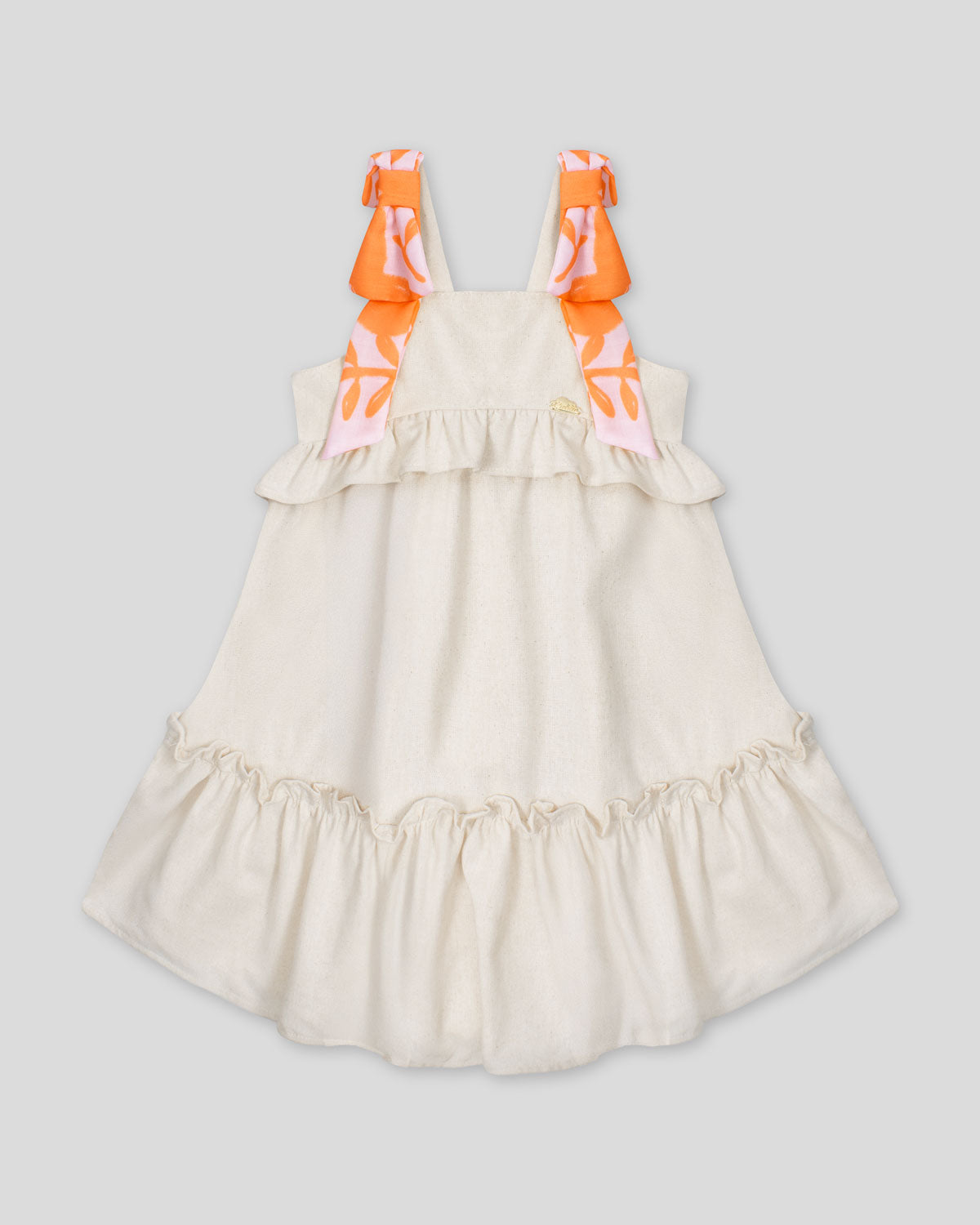 Vestido en lino de tiras con moños y boleros para niña
