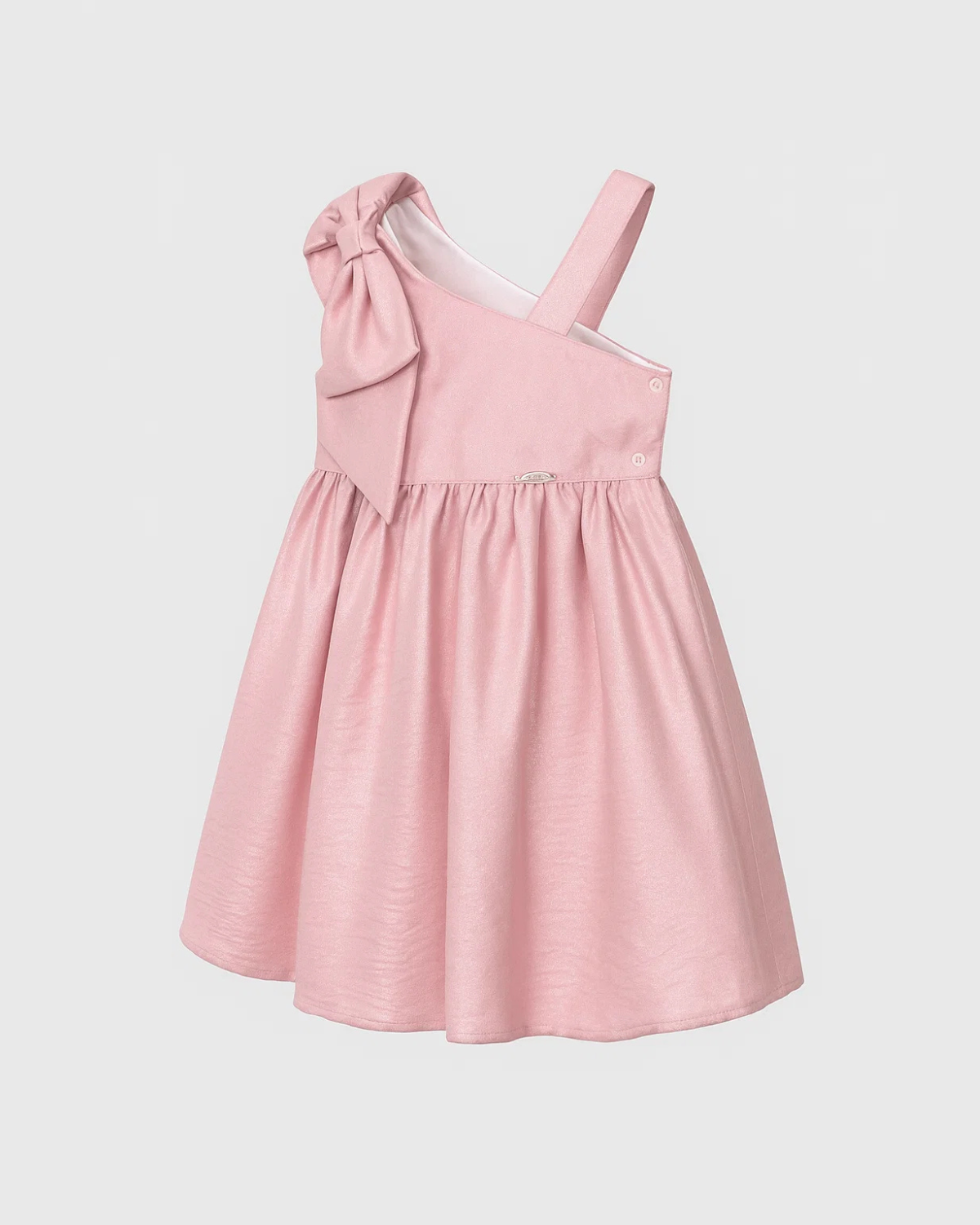 Vestido rosa brillante con moño en hombro para niña
