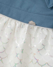 Vestido azul con falda blanca y tul con estampado tornasol para niña
