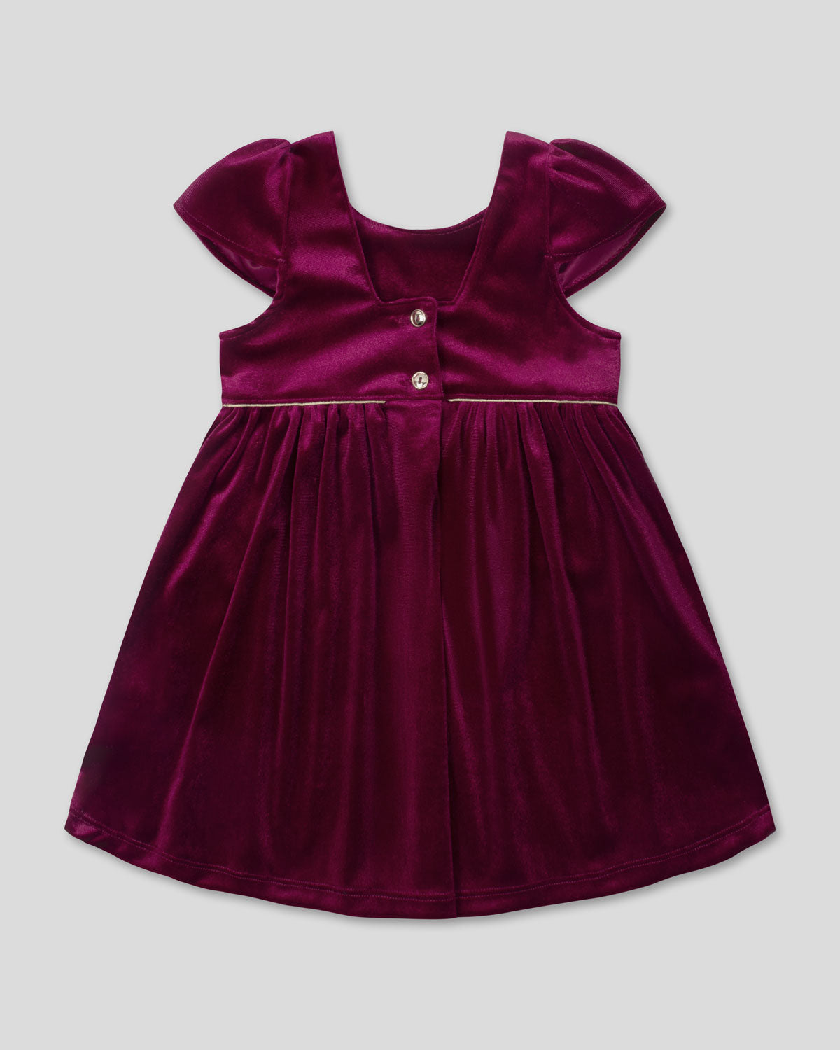 Vestido en velvet vinotinto con botonadura en espalda para niña