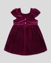 Vestido en velvet vinotinto con botonadura en espalda para niña