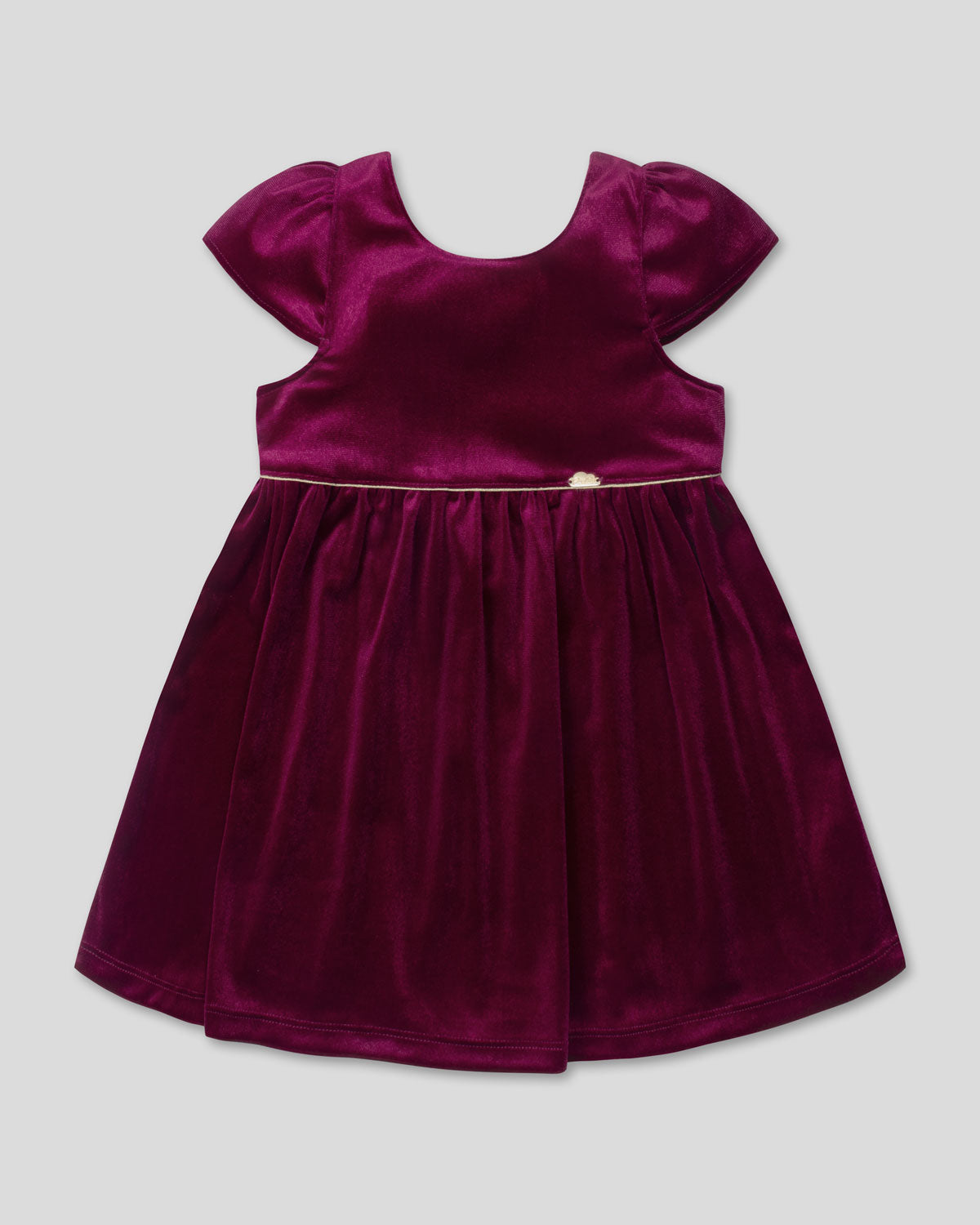 Vestido en velvet vinotinto con botonadura en espalda para niña