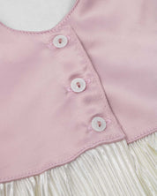 Vestido en satín de tiras con moños y plisado blanco crema para niña