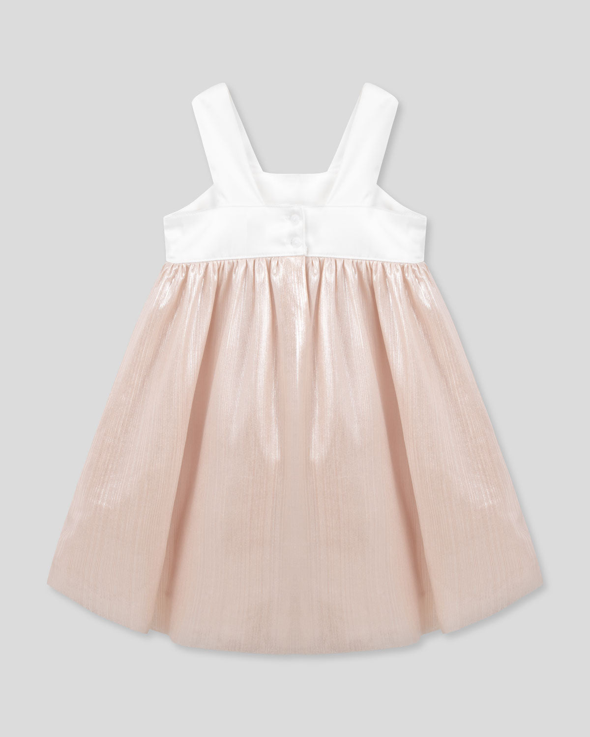 Vestido en satín de tiras con moño y falda champán para niña