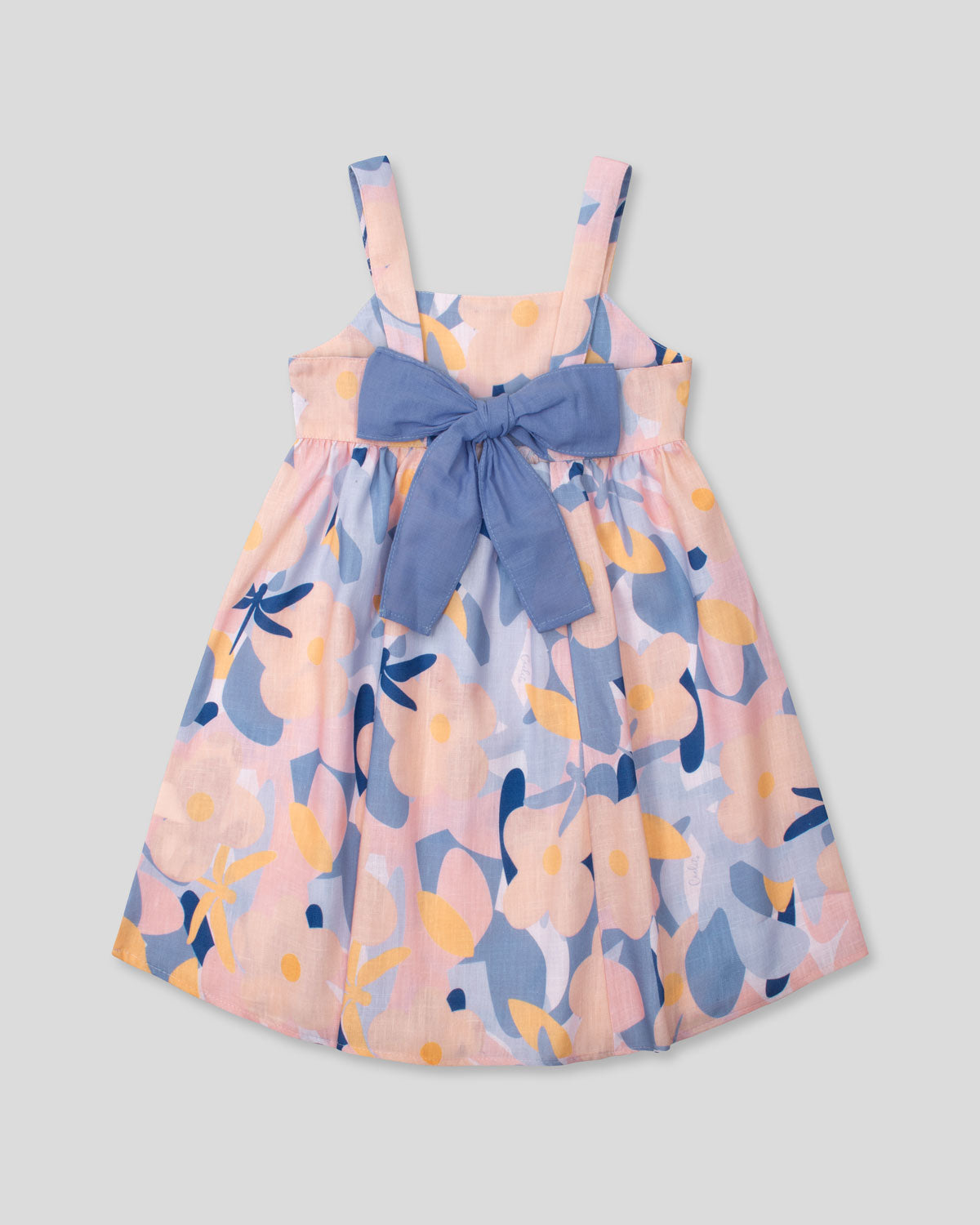 Vestido estampado con moño azul en espalda para niña
