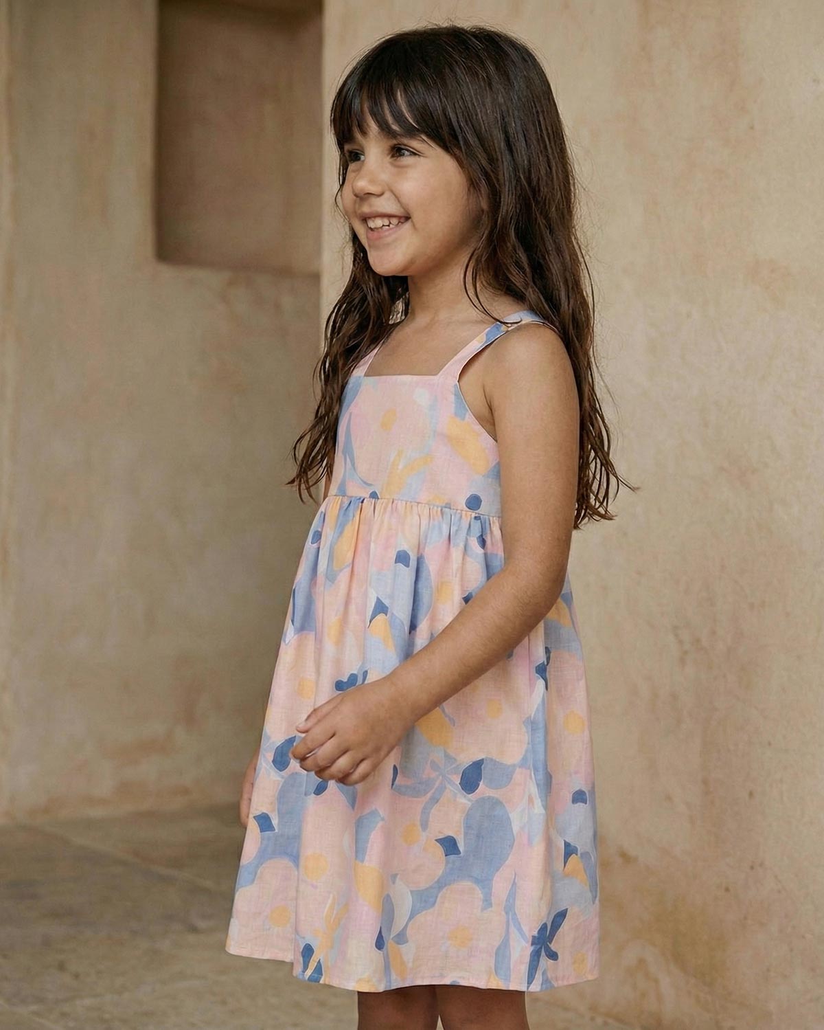 Vestido estampado con moño azul en espalda para niña – Cielito