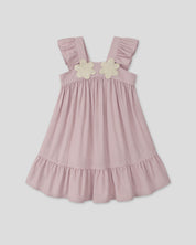 Vestido rosa de tiras con boleros y apliques de flor para niña