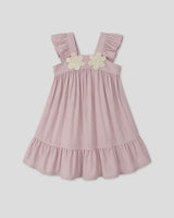 Vestido rosa de tiras con boleros y apliques de flor para niña