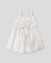 Vestido blanco de tiras con moño y tela bordada para niña