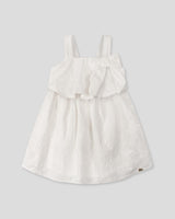 Vestido blanco de tiras con moño y tela bordada para niña