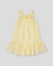 Vestido amarillo con moños y estampado floral para niña