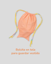 Vestido de baño estampado de dos piezas con bolsita en tela para niña