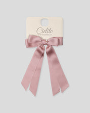 Moño pinza de cintas satinadas palo de rosa