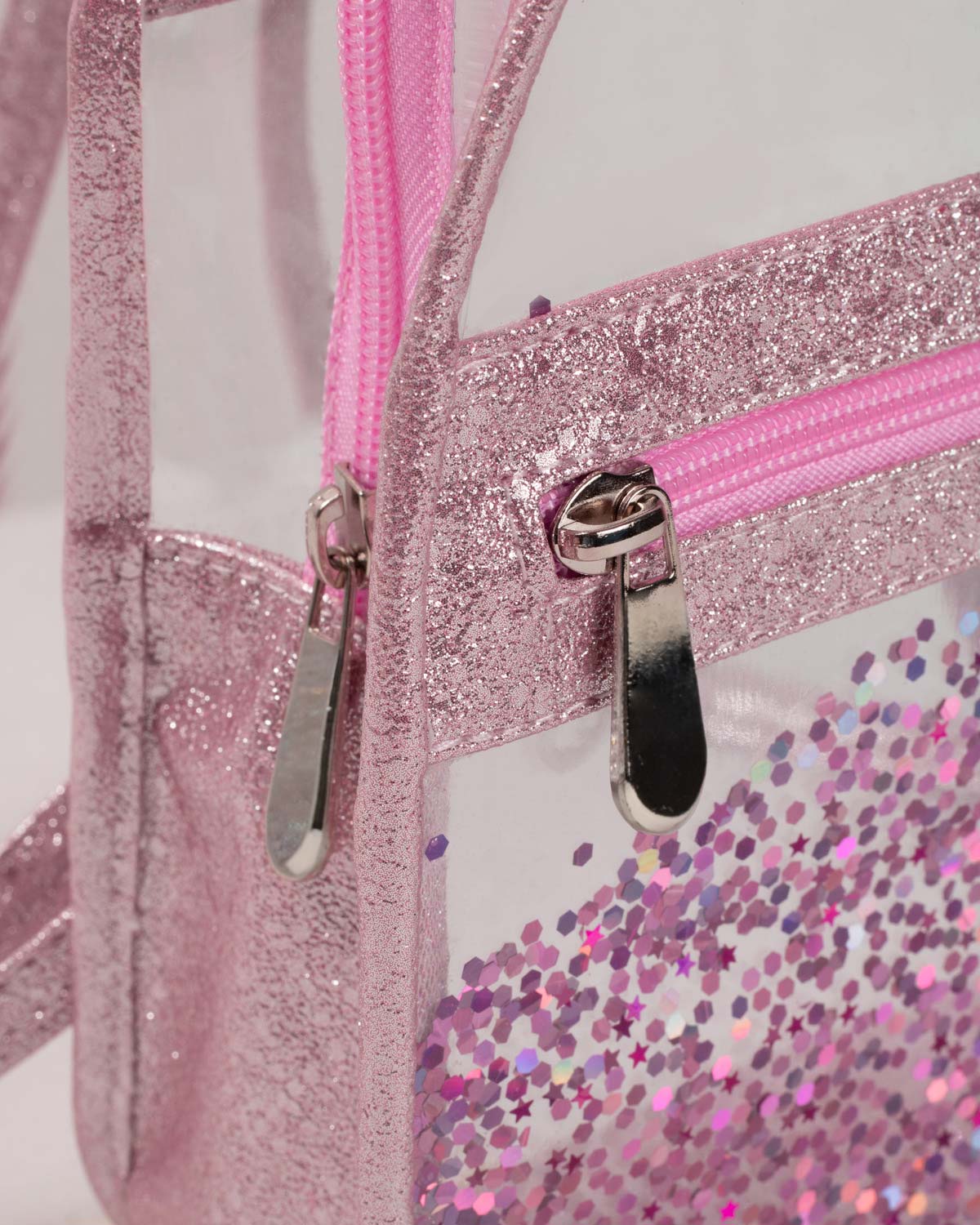 Mochila Mini Transparente con Glitter Rosa para niñas
