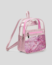 Mochila Mini Transparente con Glitter Rosa para niñas