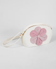 Bolso blanco con flor rosa tornasol para niña