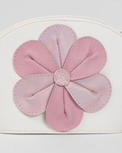 Bolso blanco con flor rosa tornasol para niña