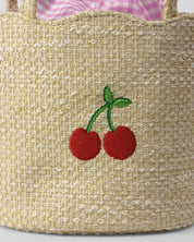 Bolso canasta con cerezas y bolsita para niña