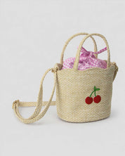 Bolso canasta con cerezas y bolsita para niña