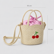 Bolso canasta con cerezas y bolsita para niña