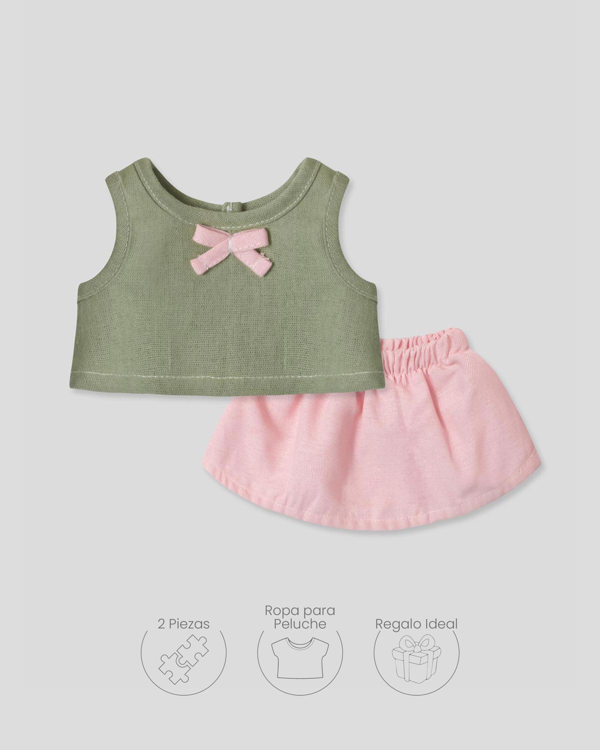 Conjunto verde y rosa para peluche