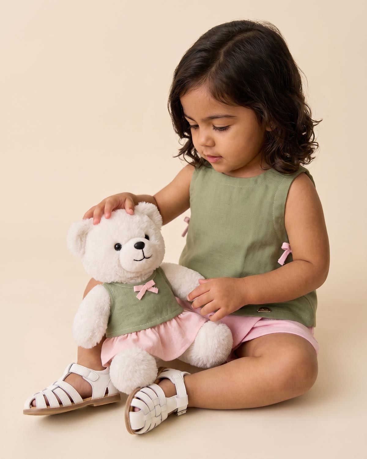 Conjunto verde y rosa para peluche