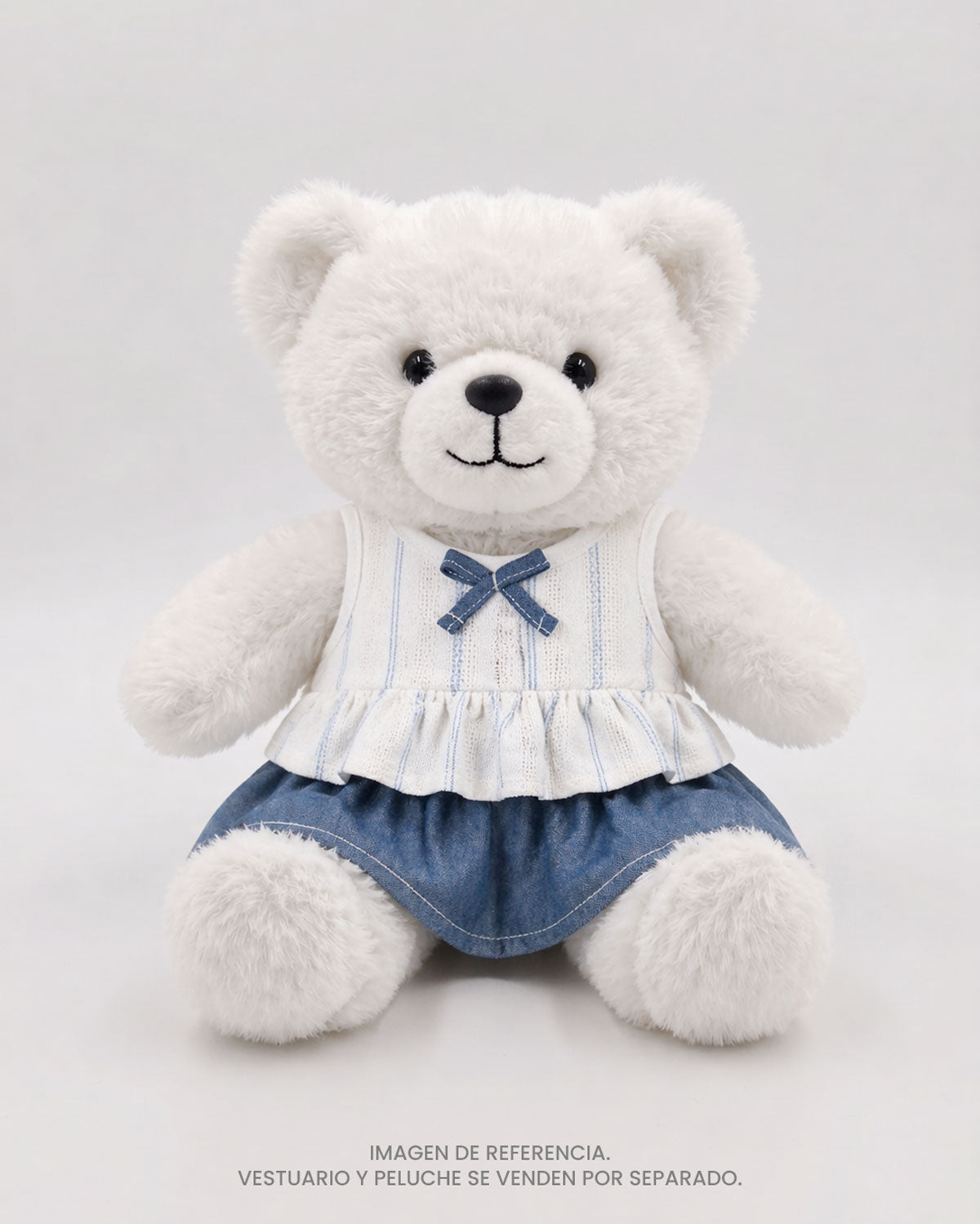 Conjunto blusa blanca con moñito y falda azul para peluche