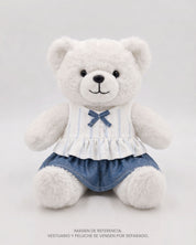 Conjunto blusa blanca con moñito y falda azul para peluche