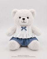 Conjunto blusa blanca con moñito y falda azul para peluche