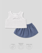 Conjunto blanco y falda azul para peluche