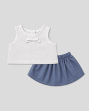 Conjunto blanco y falda azul para peluche