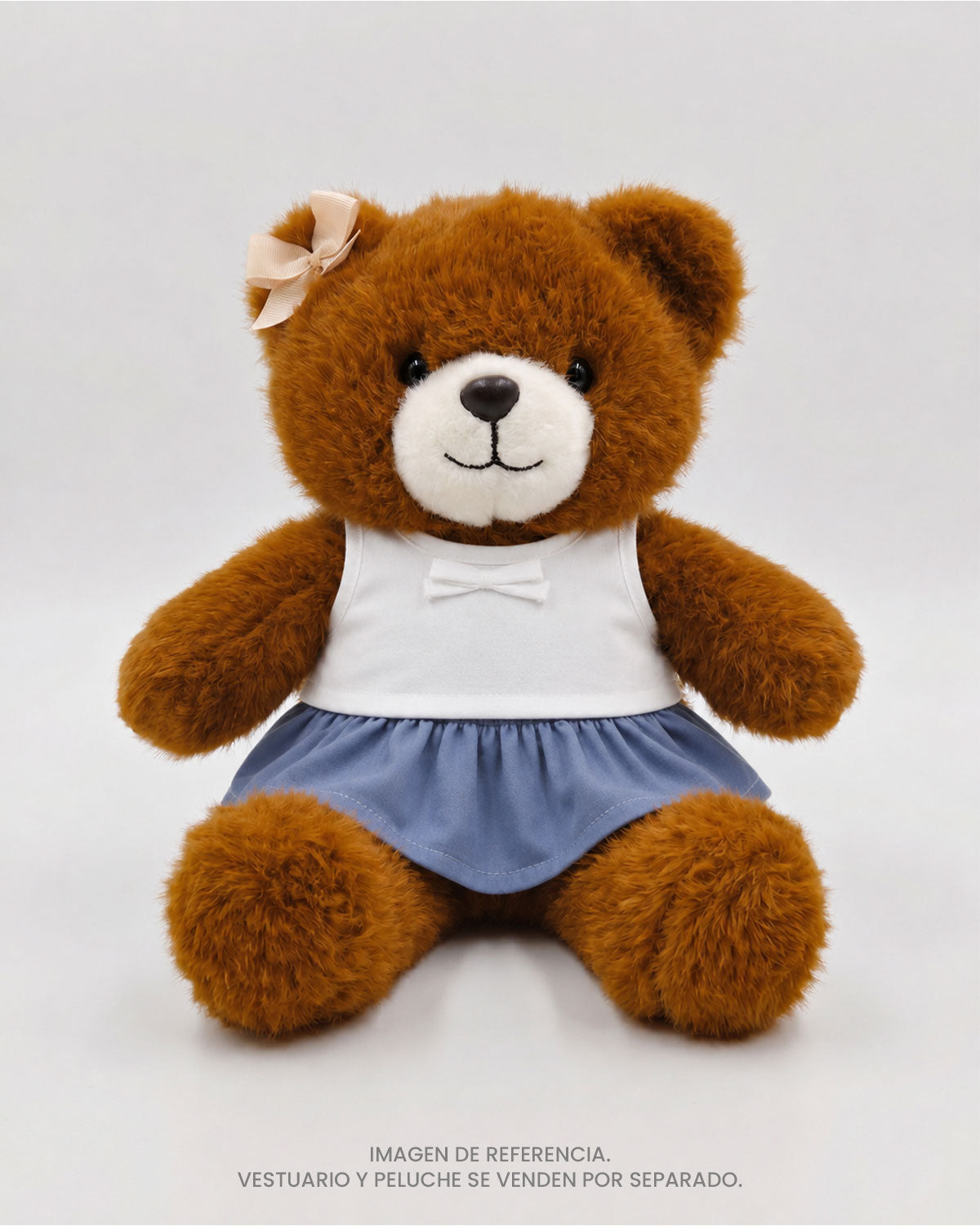 Conjunto blanco y falda azul para peluche