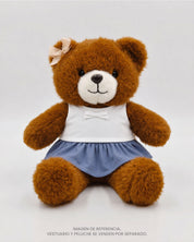 Conjunto blanco y falda azul para peluche