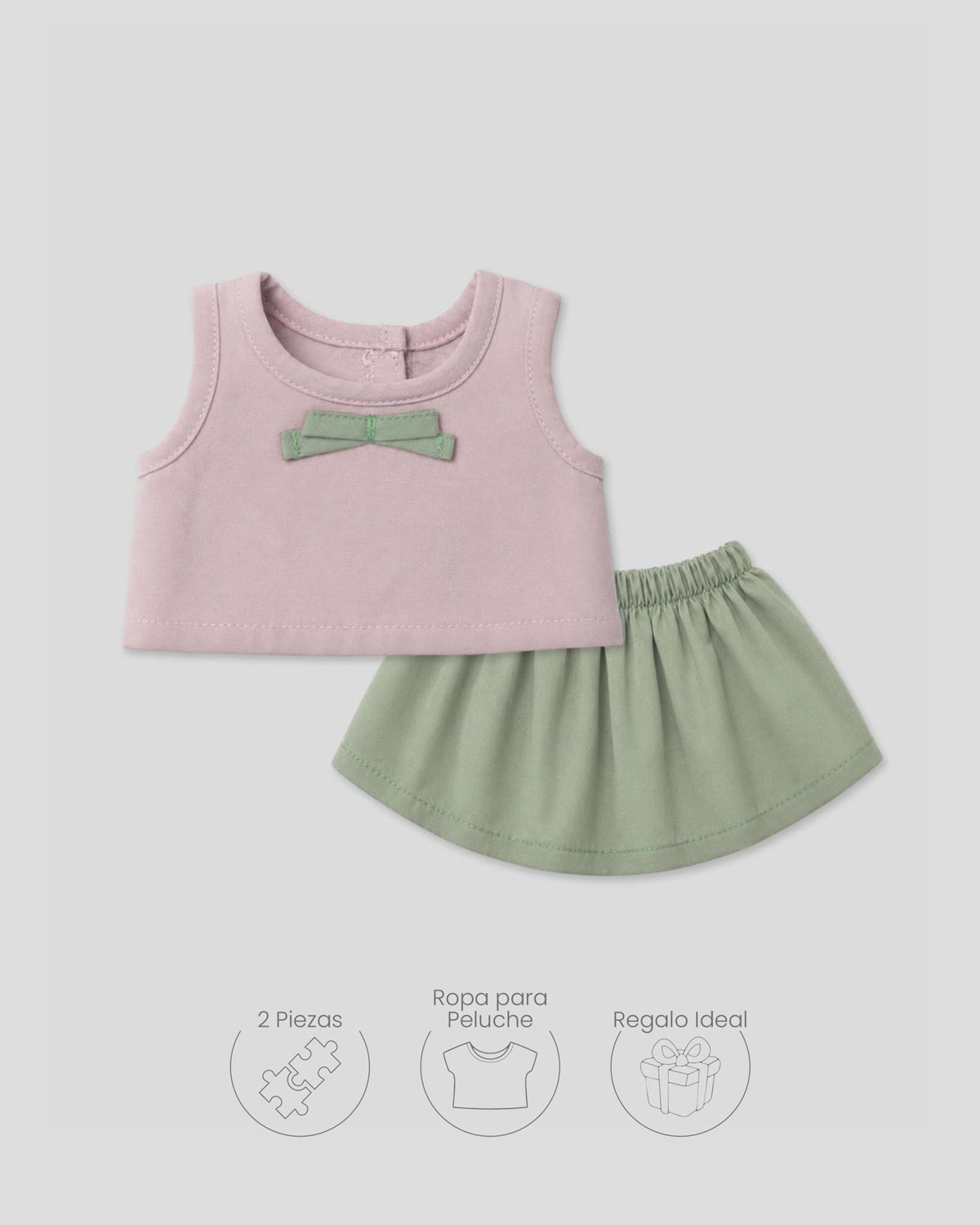 Conjunto rosa y falda verde para peluche