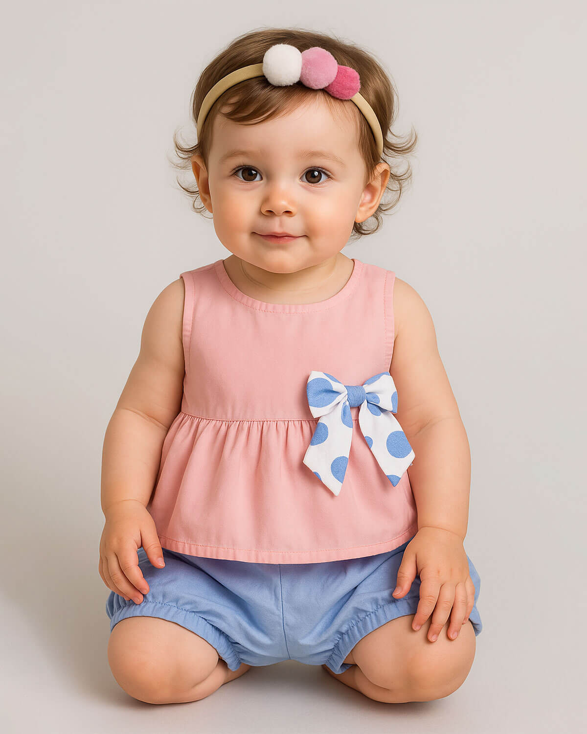 Total look de conjunto en short y balacas para bebé niña.