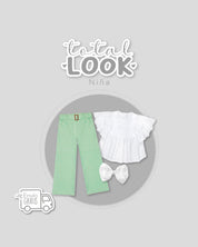 Total look con moño, blusa y pantalón para niña