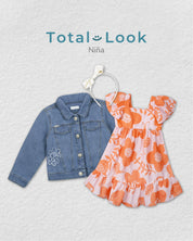 Total look con diadema, chaqueta y vestido para niña.