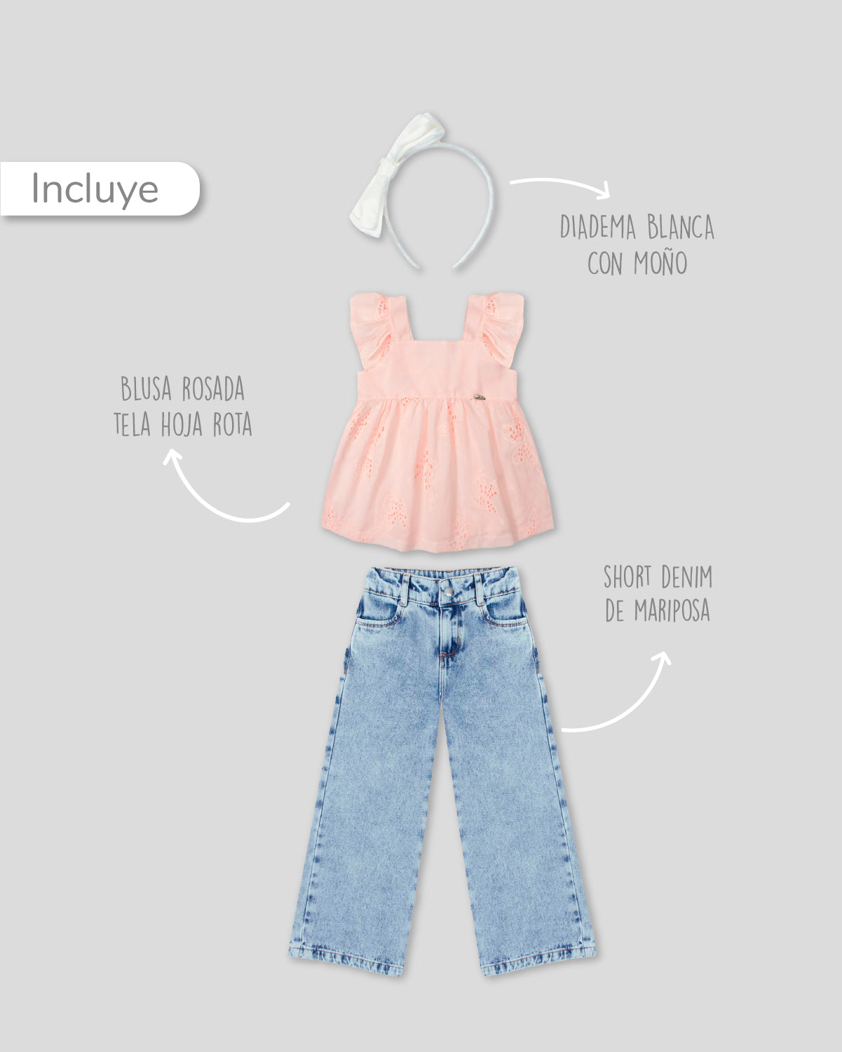 Total look con diadema, blusa y jean para niña